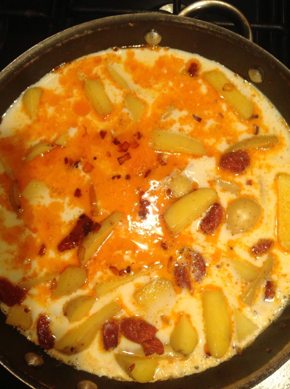 Add the egg and milk mix to the pan. Cook for 10-15 mins