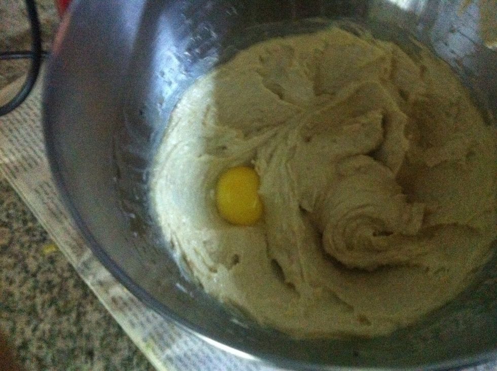 Add the egg, beat untill incorporated, then add the egg yolk...scrape the sides of the bowl every now and then.
