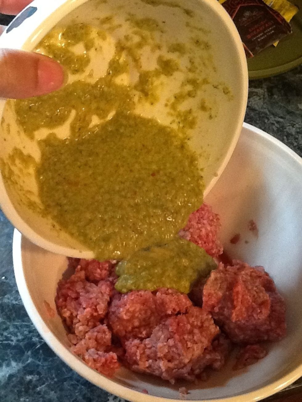 Add the egg concoction to the ground beef