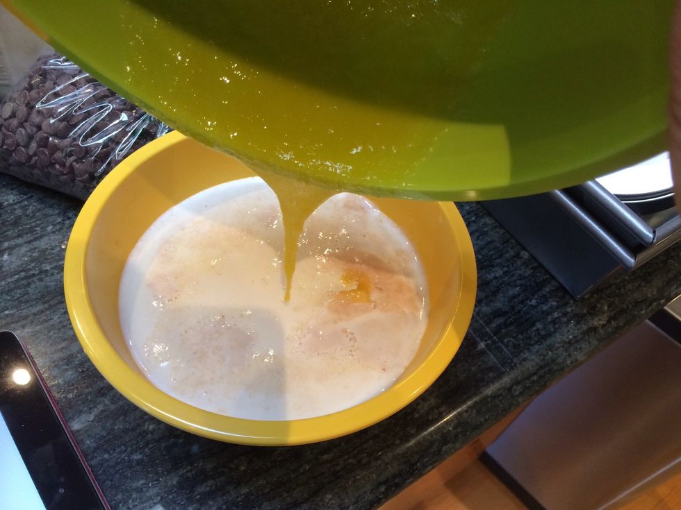 Add the egg mixture to the yeast mixture, and whisk to combine.