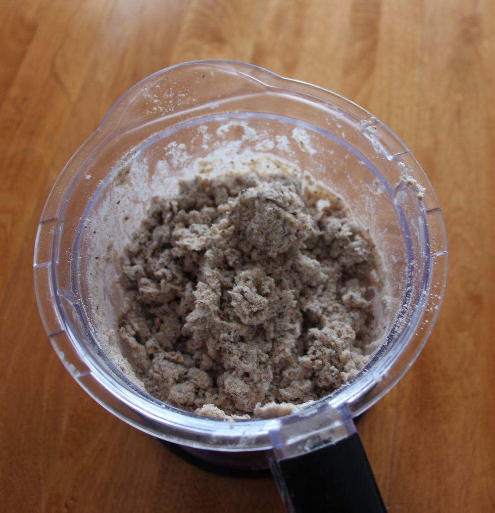 Add the egg/yogurt mixture to the dry crumble mixture. Mix as well as you can.