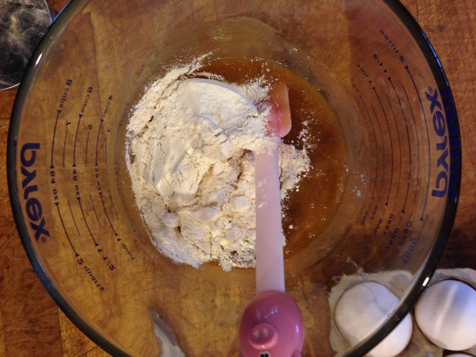 Add the egg yolk, and vanilla extract. Mix thoroughly, and then add your dry ingredients!