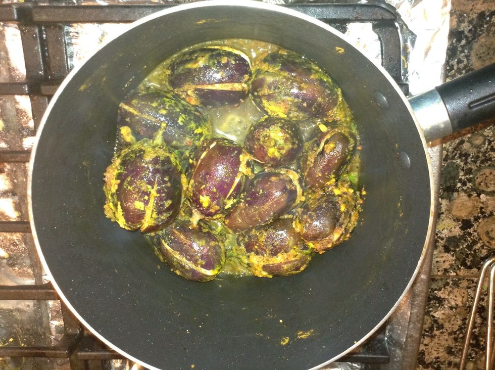 Add the eggplants and the leftover mixture also