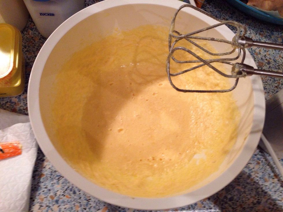 Add the eggs and whip thoroughly.