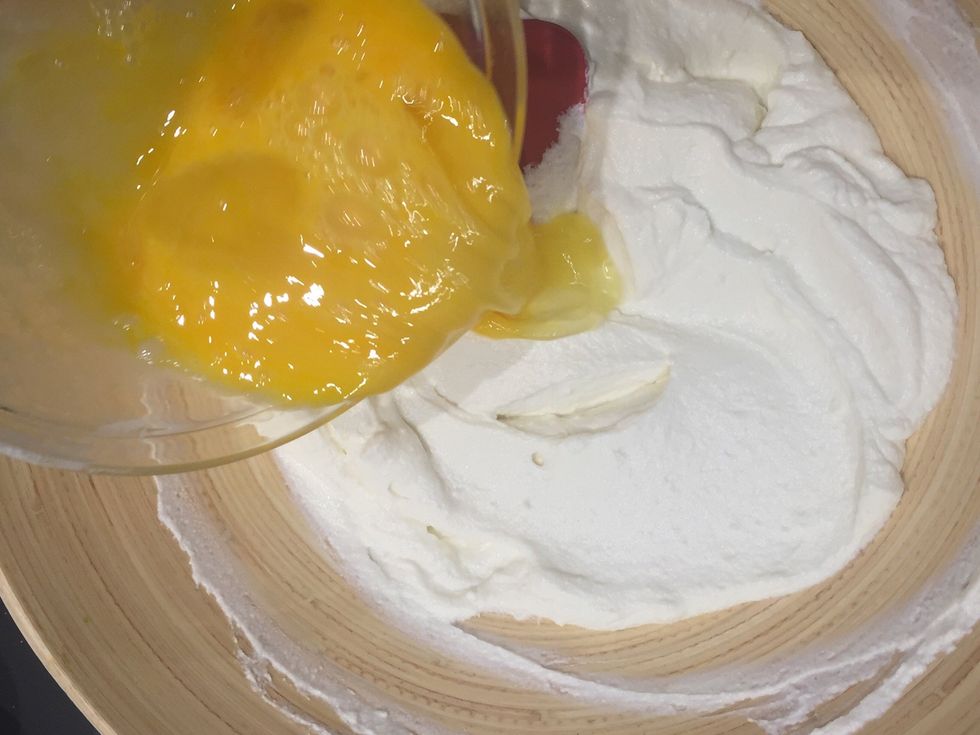 Add the eggs .. Careful not to incorporate air