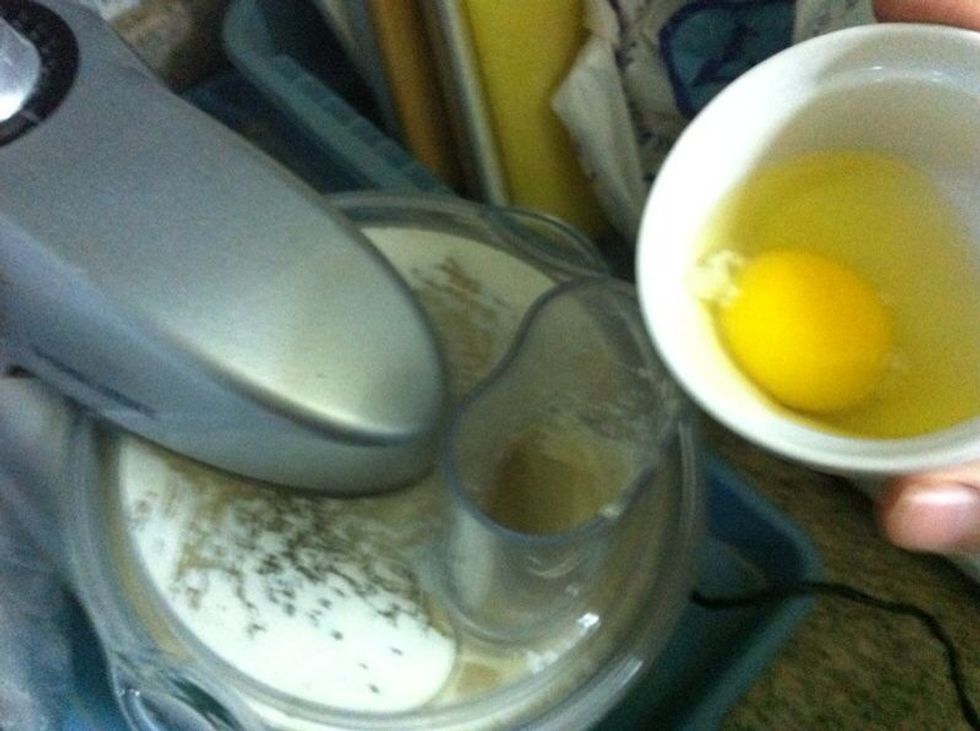 Add the eggs, one egg at a time. It's smart to crack open the eggs in an individual bowl just incase it's a spoiled or rotten egg...you'll regret it if you dont!