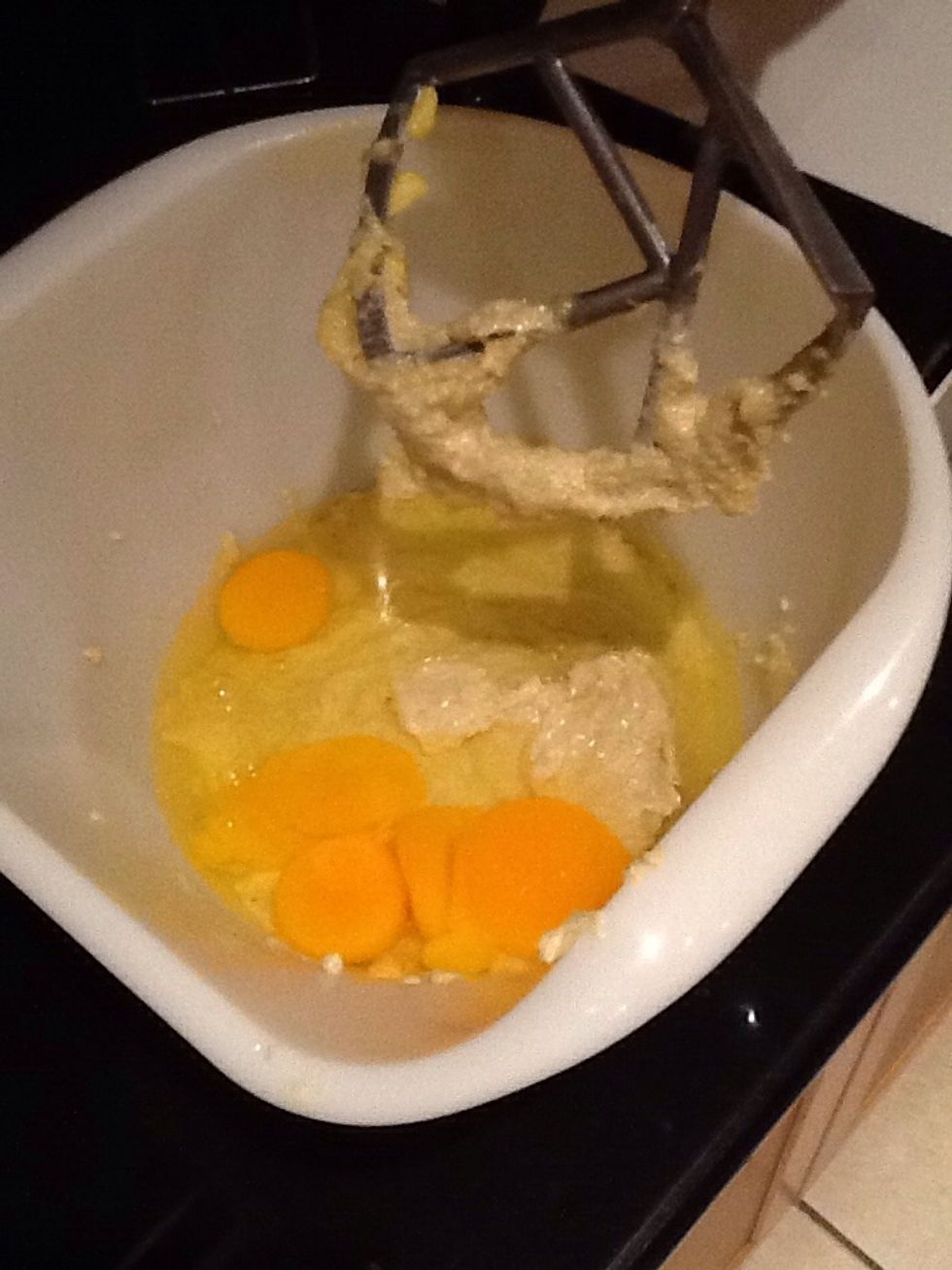 Add the eggs to the butter and sugar and mix well.