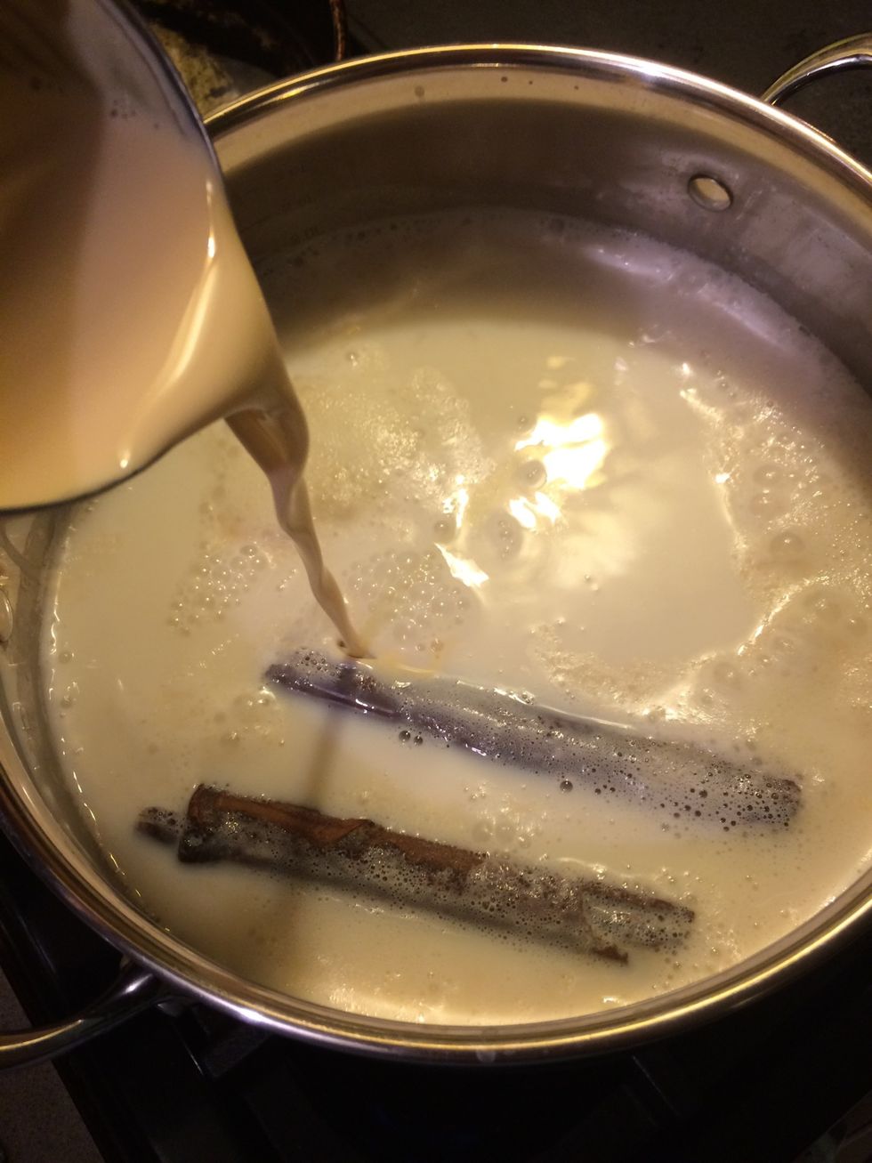 Add the evaporated milk and stir