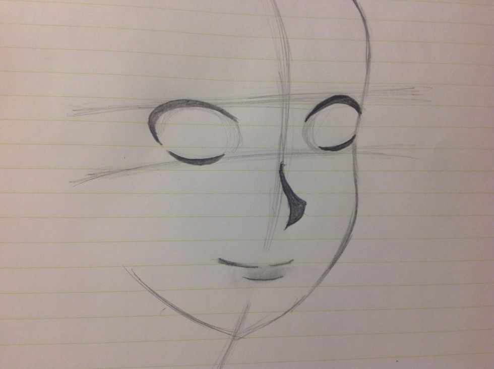 Add the eyelids. Notice that they are ALMOST touching, but they aren't.