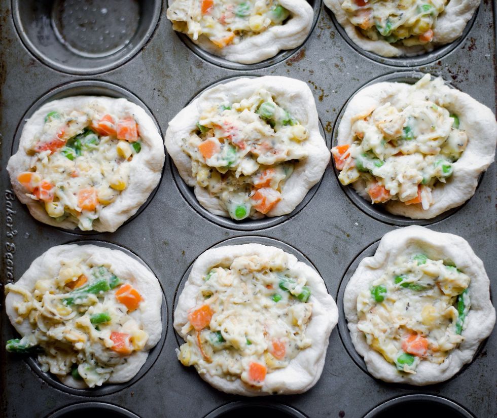 Add the filling into each! You don't want to put too much. Use your best judgement!