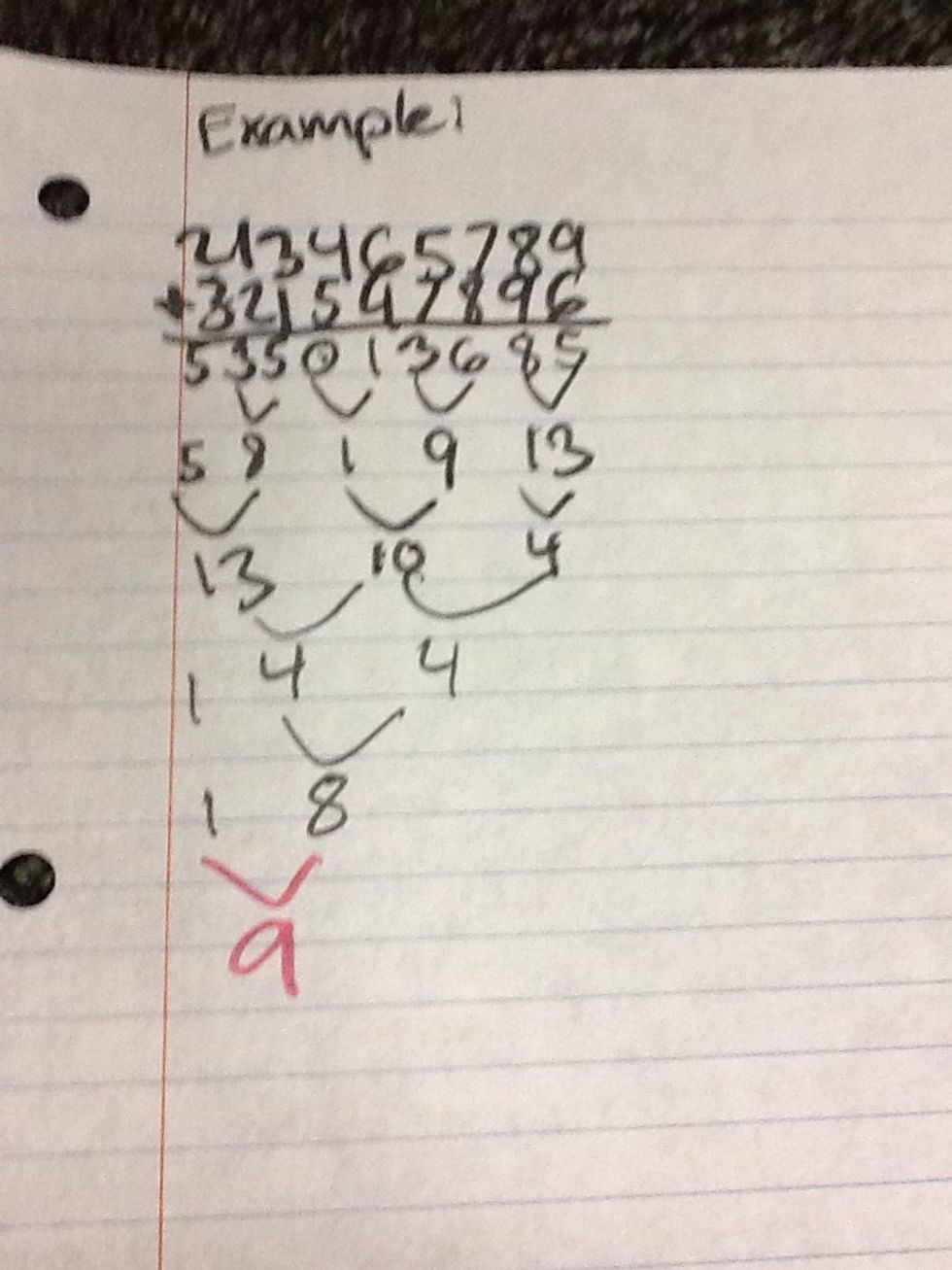 Add the final two digits. If you have more than two digits left repeat steps 11 and12.