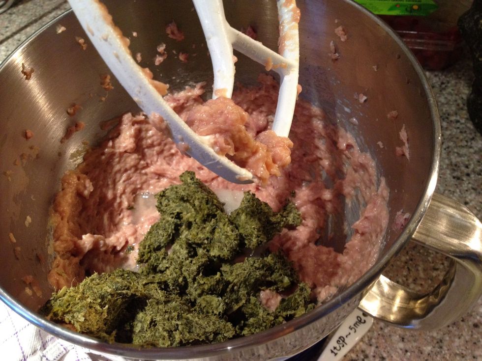 Add the finely chopped kale or grated veggie of your choice. Use carrots, beetroot, potatoes or what ever you have leftover, just make sure it has the same texture as your mince.