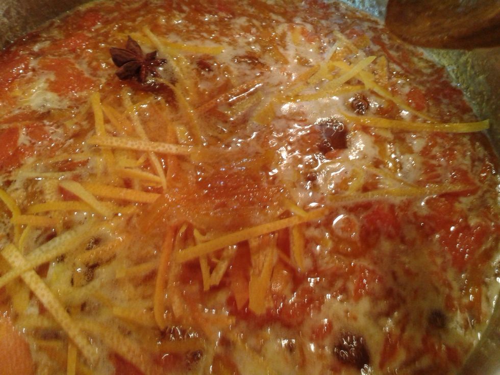 Add the finely chopped rinds and the star anise.