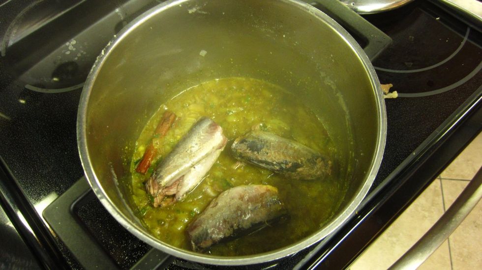 Add the fish pieces from the can and cook for 3 minutes.. This Mackerel fish is very tasty and works well with the savory infusion of Ceylon Cinnamon and the sparkling freshness of lime.