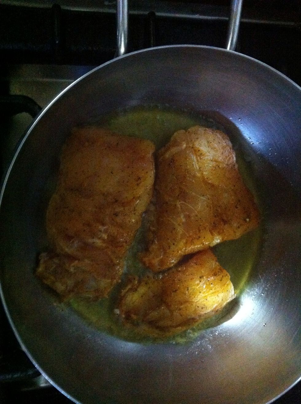 Add the fish skin side down on the hot oil and cook it for 2 minutes on each side, just to brown it