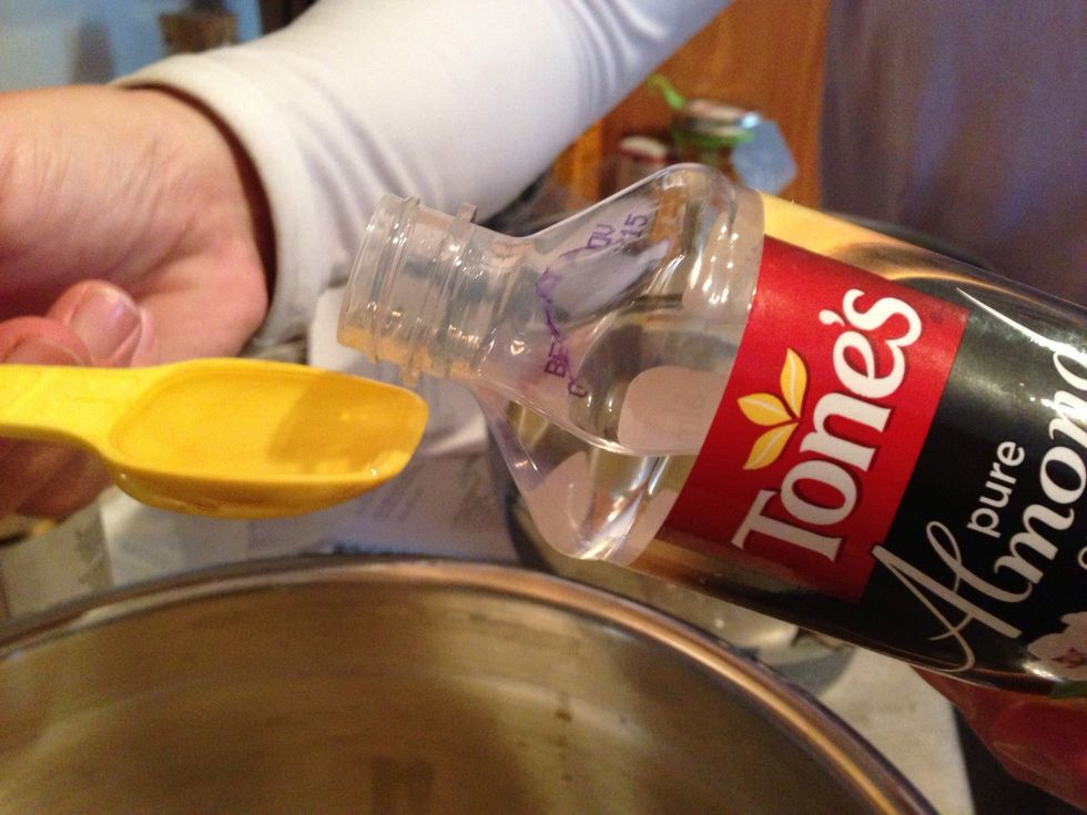 Add the flavoring (vanilla and almond extract