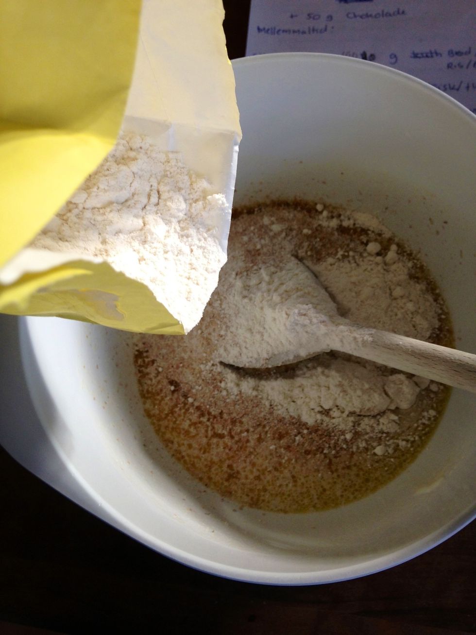 Add the flour a little at a time while you are mixing it.