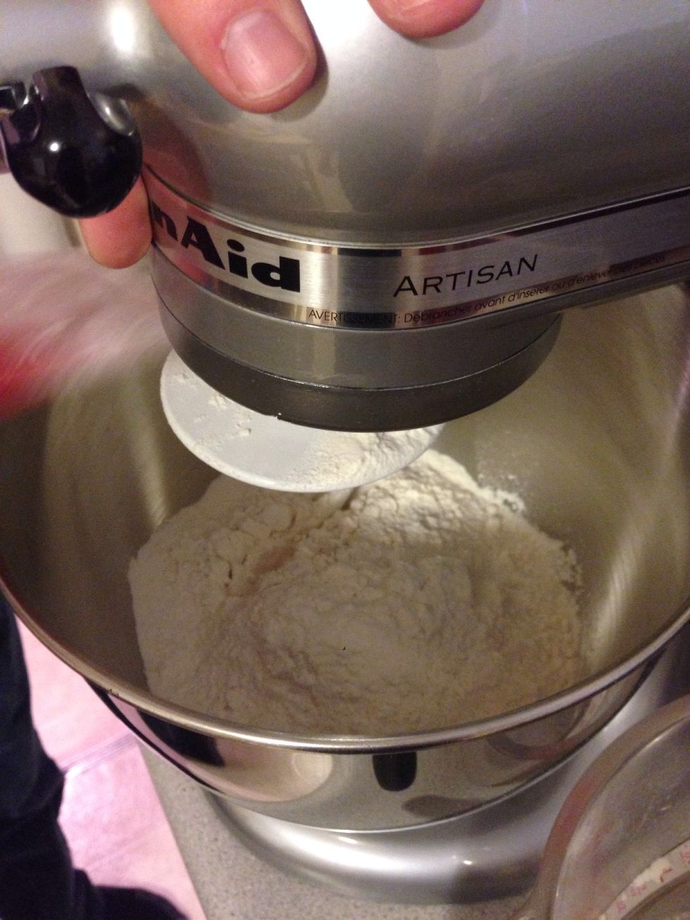 Add the flour and oil to the mixer.