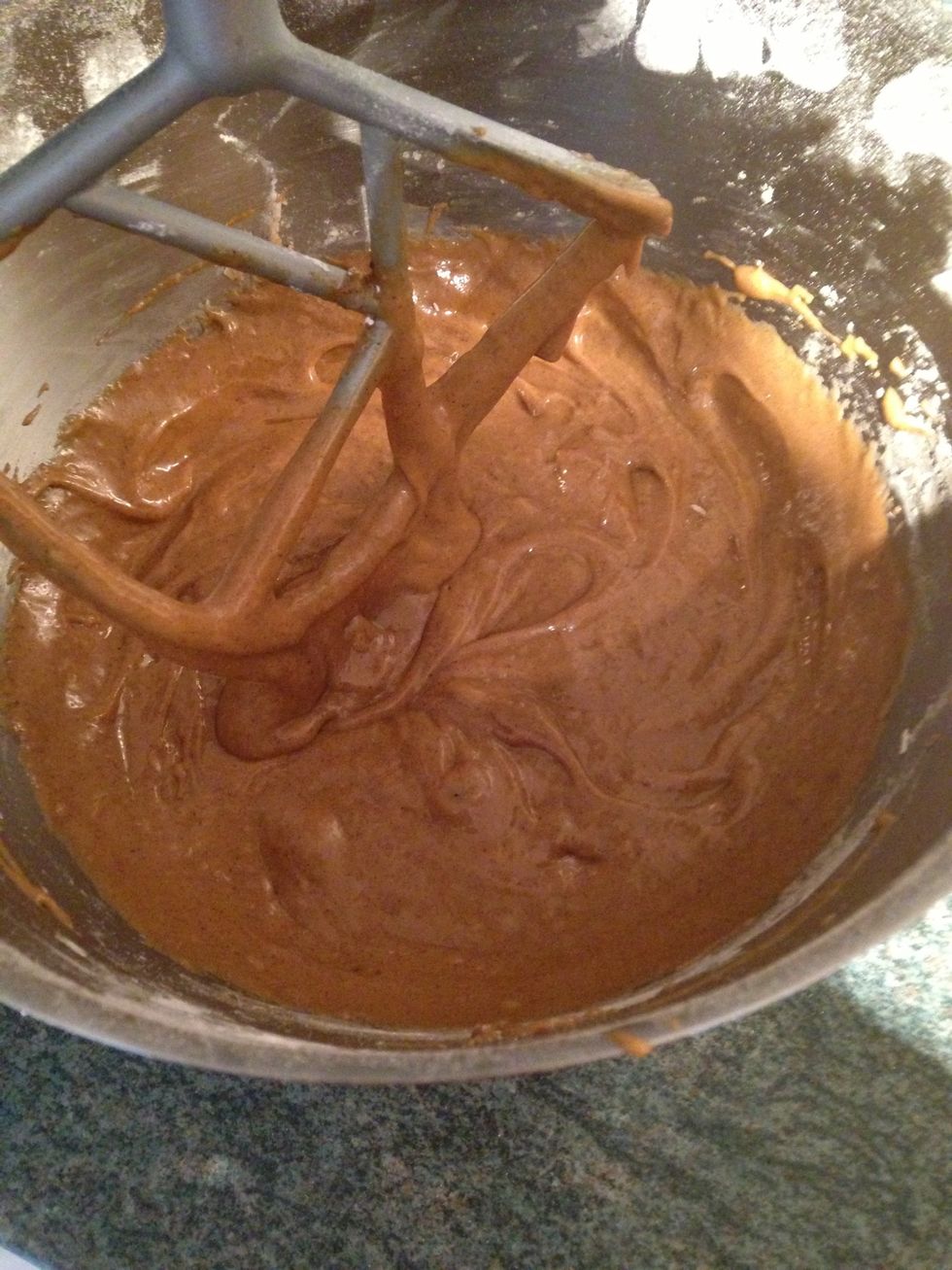 Add the flour and spices and mix on high speed for about a minute