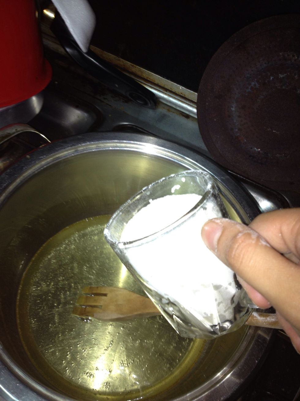 Add the flour and stir quickly