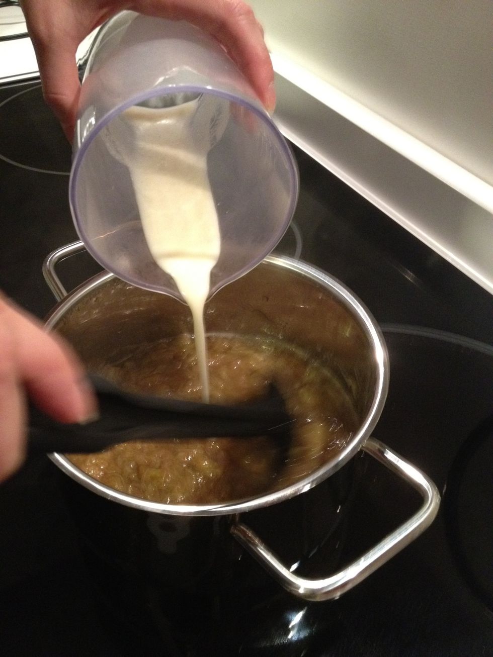 Add the flour and water mix slowly while stirring