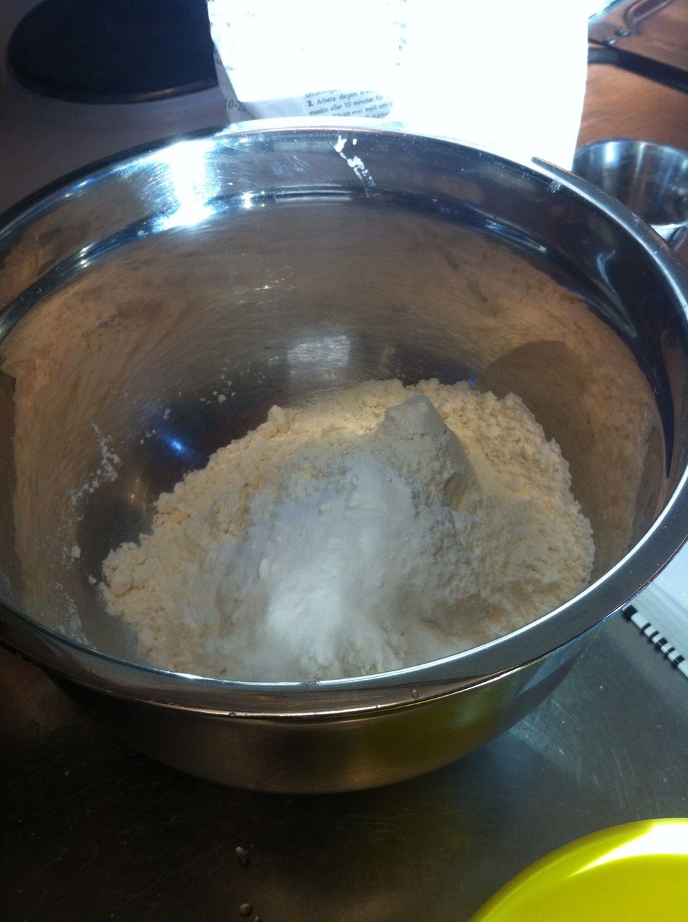 Add the flour, baking powder and salt into a bowl