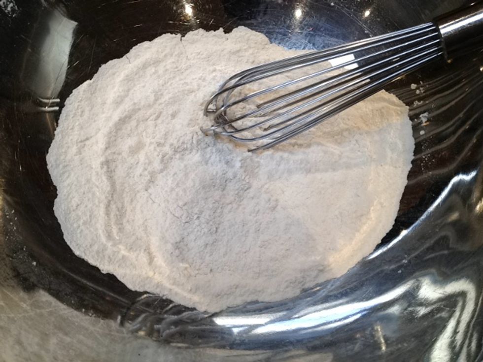 Add the flour, baking soda and salt in a bowl then whisk together until combined.