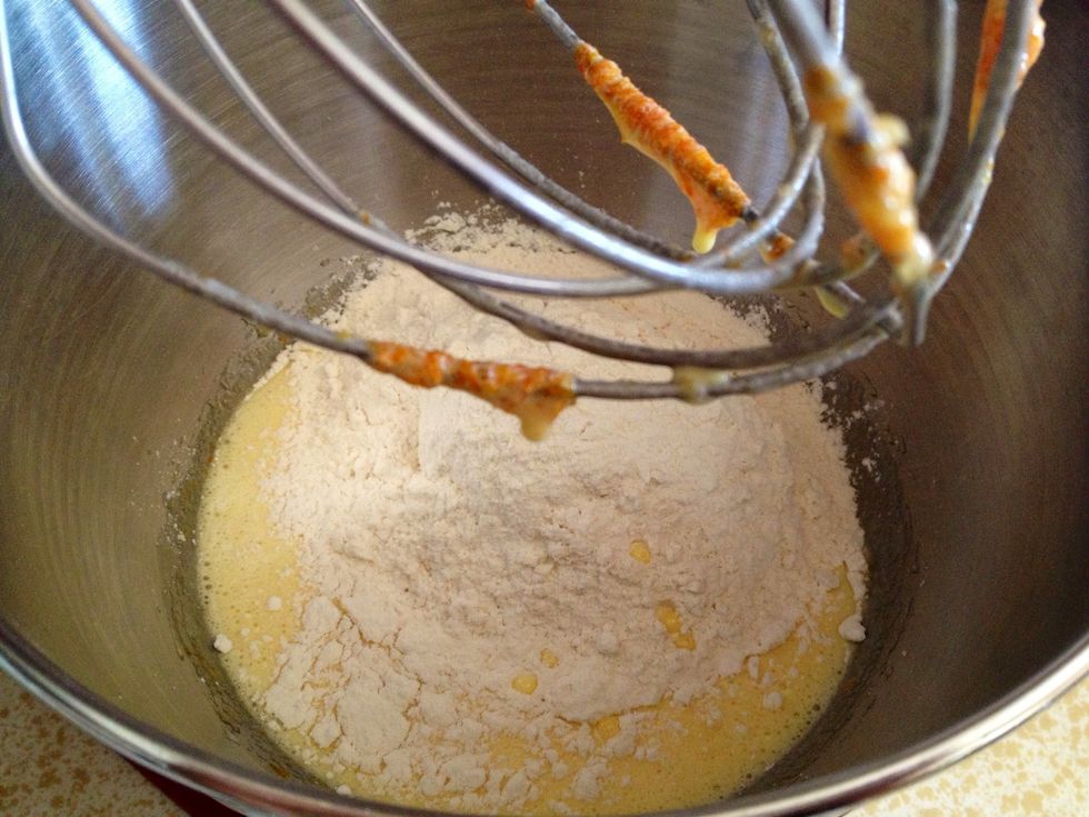 Add the flour, baking soda and salt to the mixture.