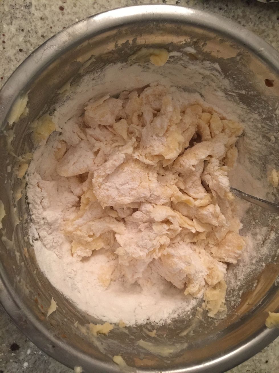 Add the flour mix to the butter and mix slowly
