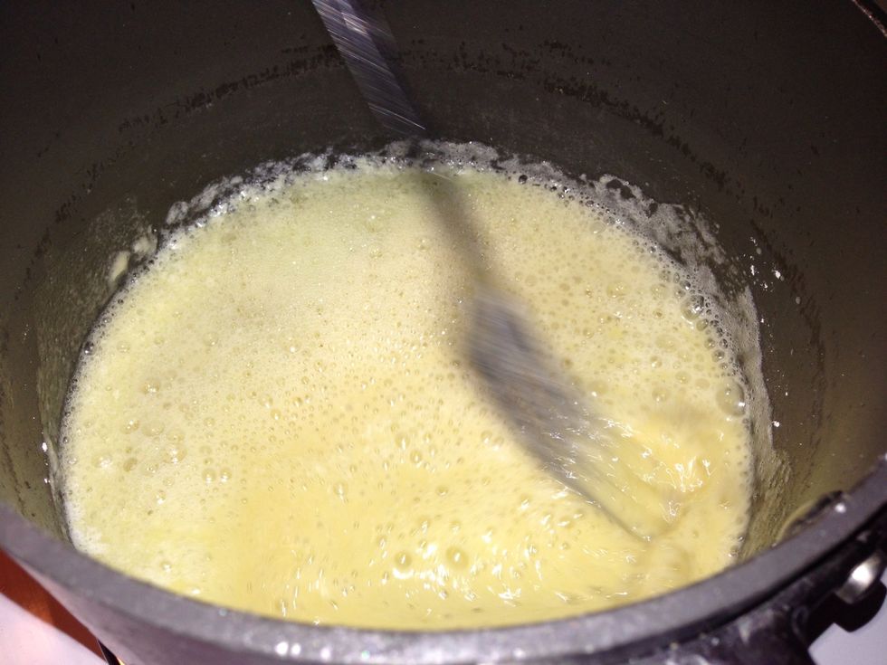 Add the flour (more flour for thicker soup). Stir with a fork or whisk until combined