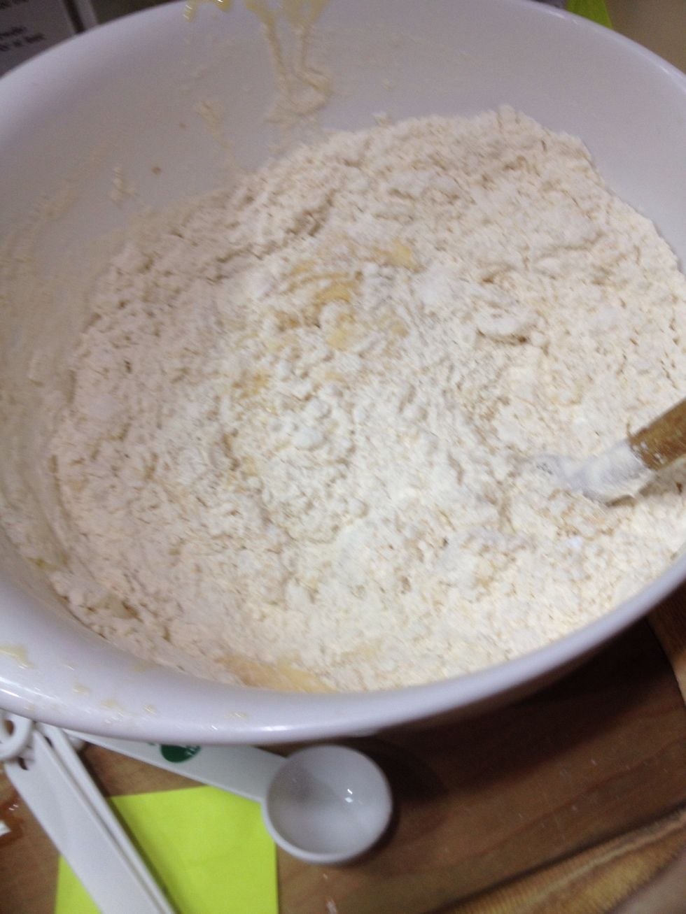 Add the flour , salt and baking powder to cooled cocoa mix