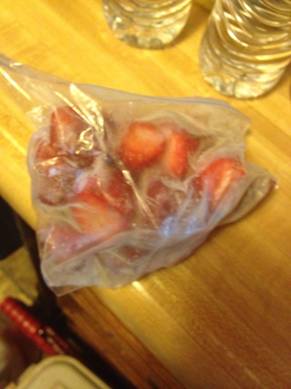 Add the frozen strawberries last. For any smoothie remember this order(liquids, solids, frozen things).