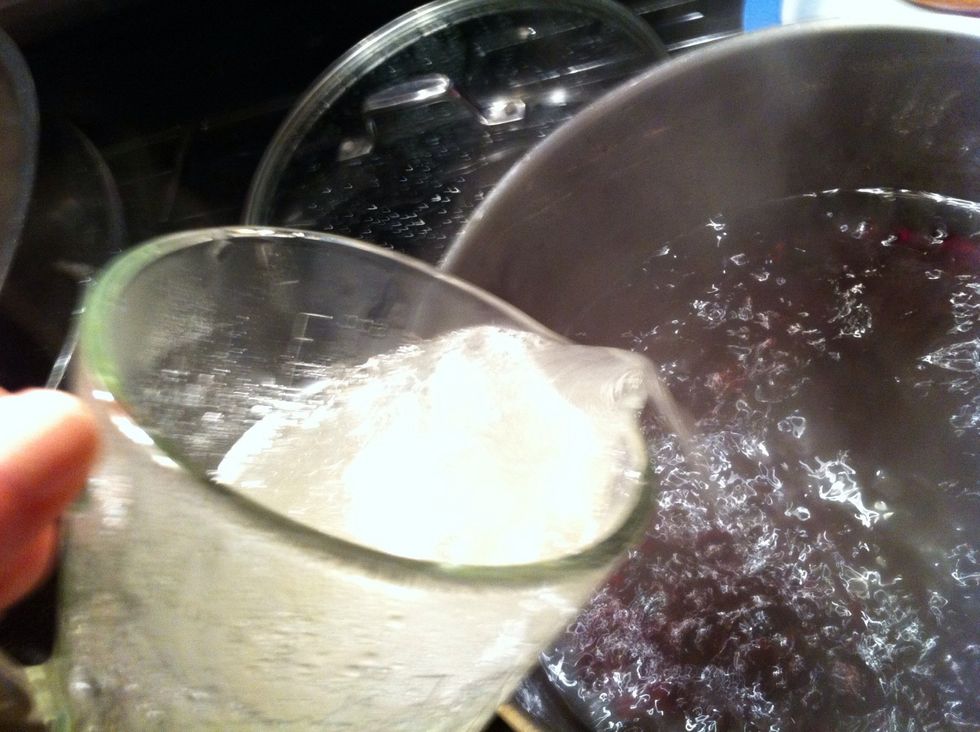 Add the fruit pectin slurry. Jelly Time!