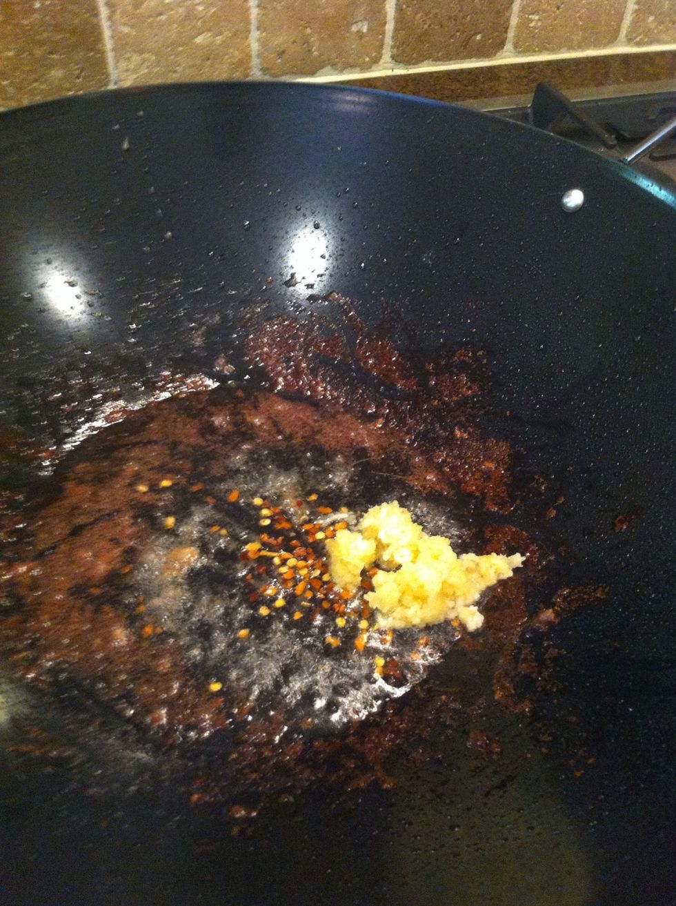 Add the garlic and some red pepper flakes just until fragrant
