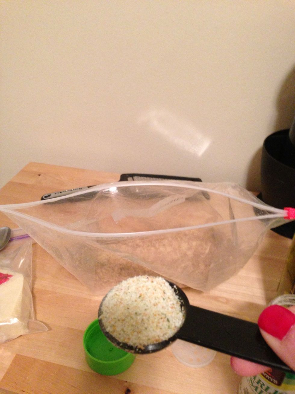 Add the garlic salt. I personally love lawry's garlic salt. I put a tablespoon because I also love garlic, but put 2 tsp so the garlic wouldn't be over powering to other people.