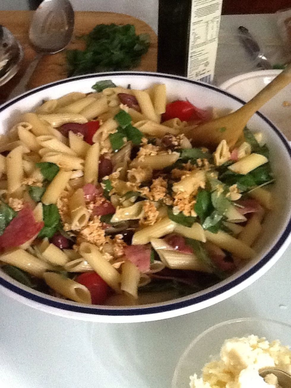 Add the garlic to the pasta