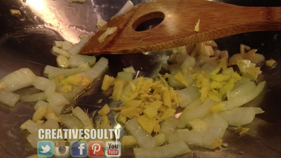 Add the ginger and saut\u00e9.