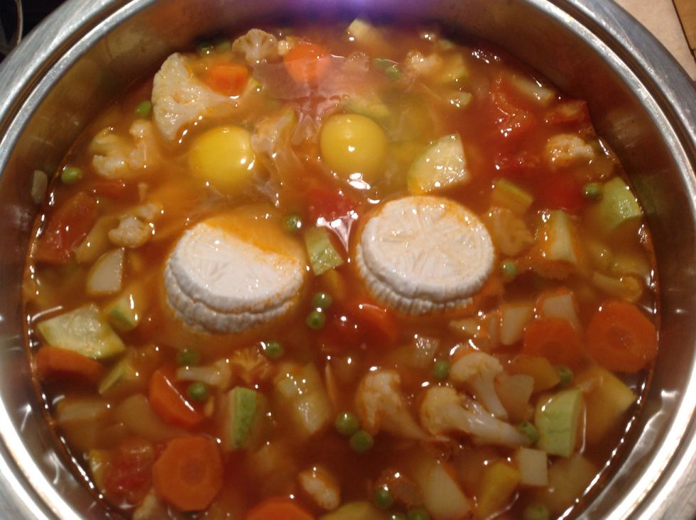 Add the goat cheese and the eggs. Cook for a further 10 minutes.