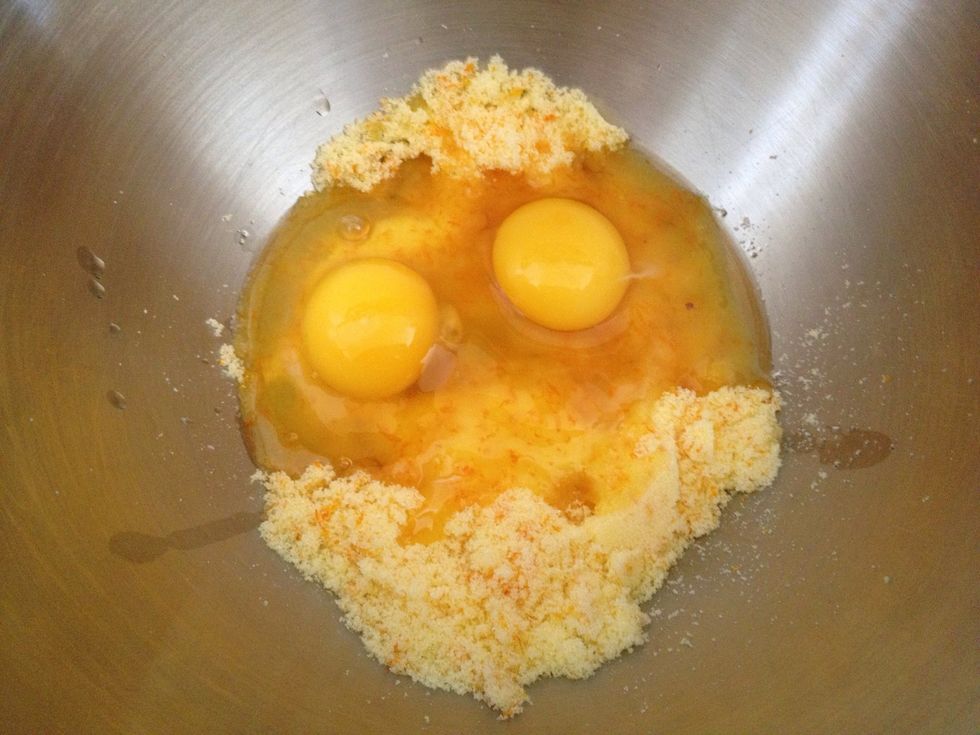 Add the Grand Marnier, orange juice and eggs.