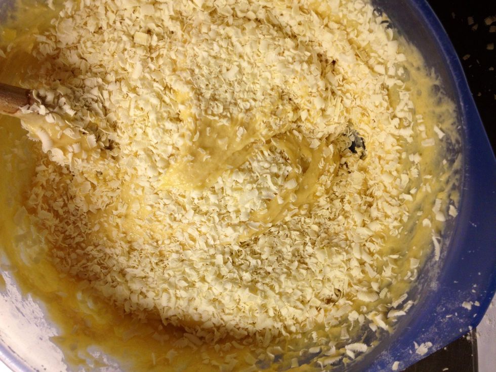 Add the grated white chocolate.