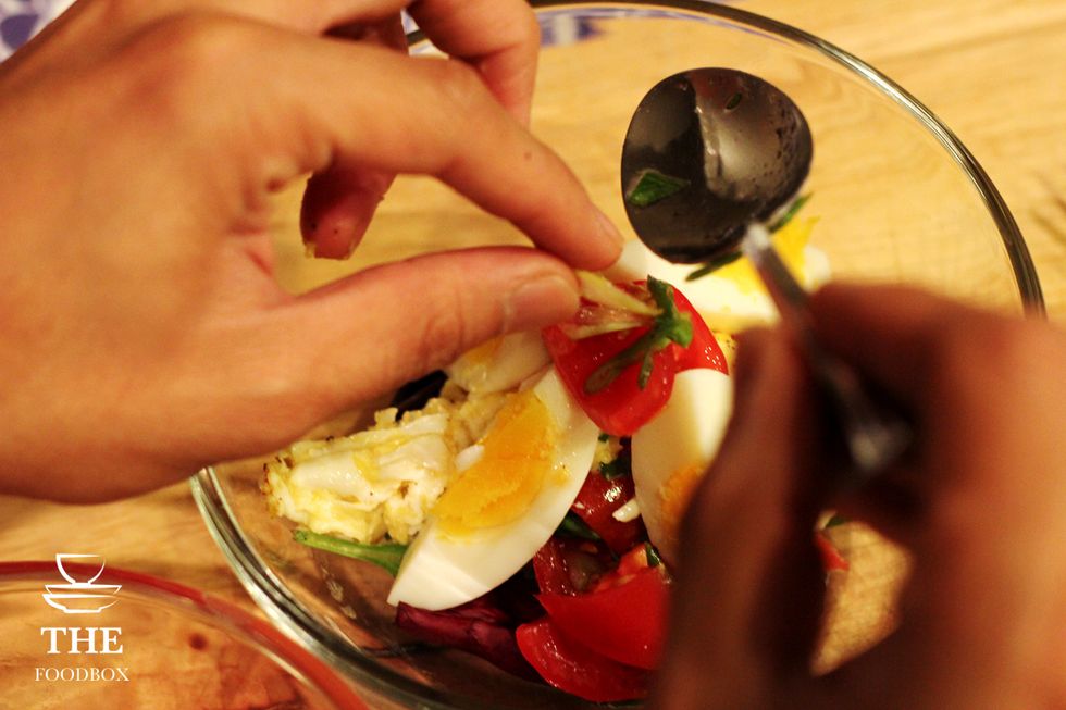Add the green onions from the tomato mixture.