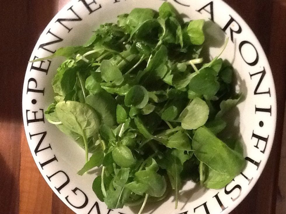 Add the greens to a large bowl (not a salad bowl though, this is just for you). I used a mix of arugula, watercress and spinach - way more nutritious than plain old lettuce!
