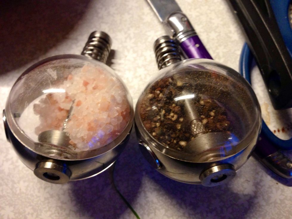 Add the ground pepper and salt (hymalaian pink salt in our case)