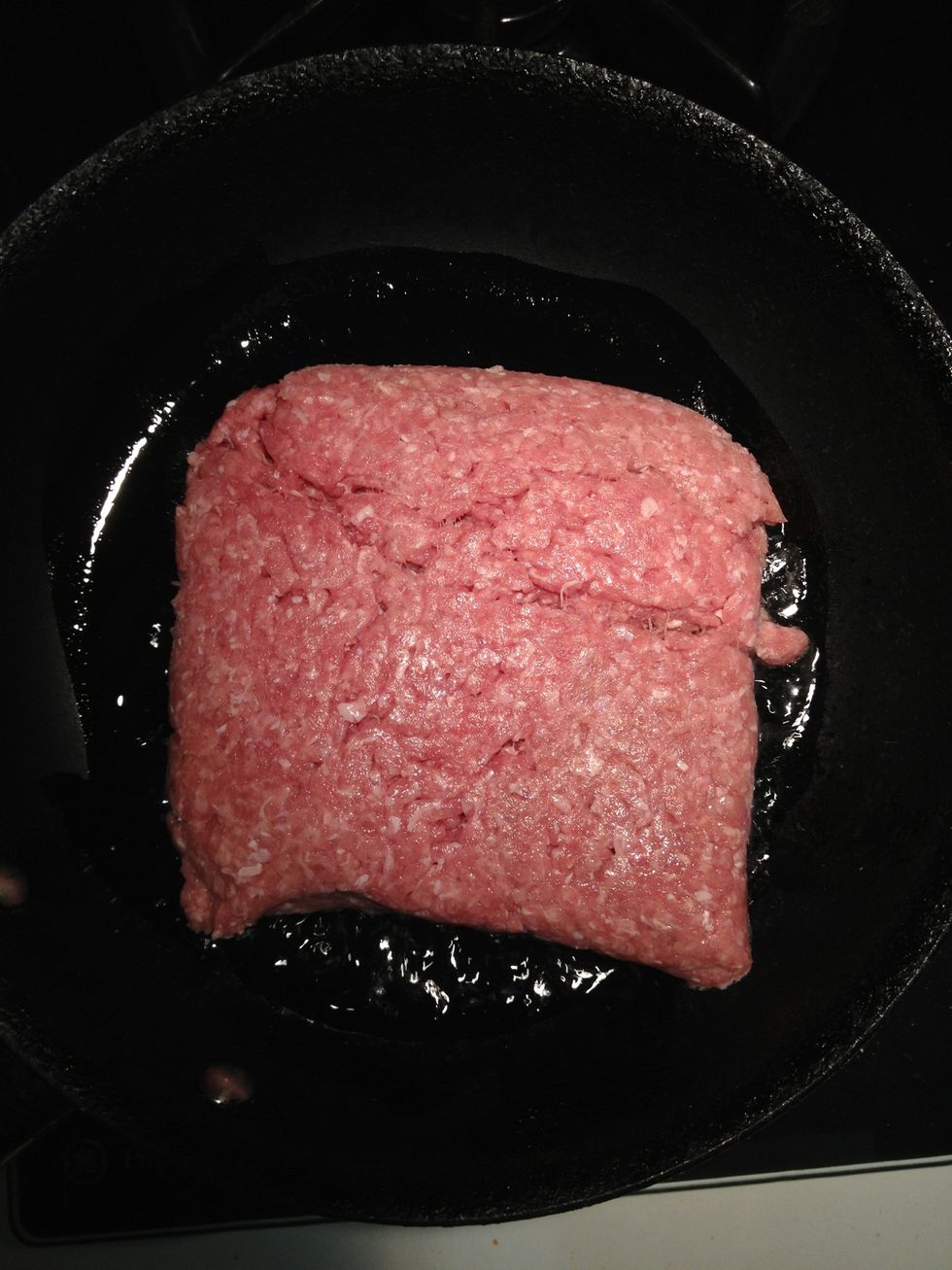 Add the hamburger meat to the pan