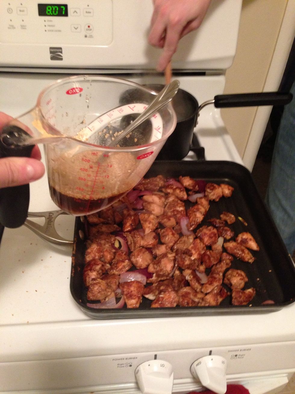 Add the honey mixture to the chicken.