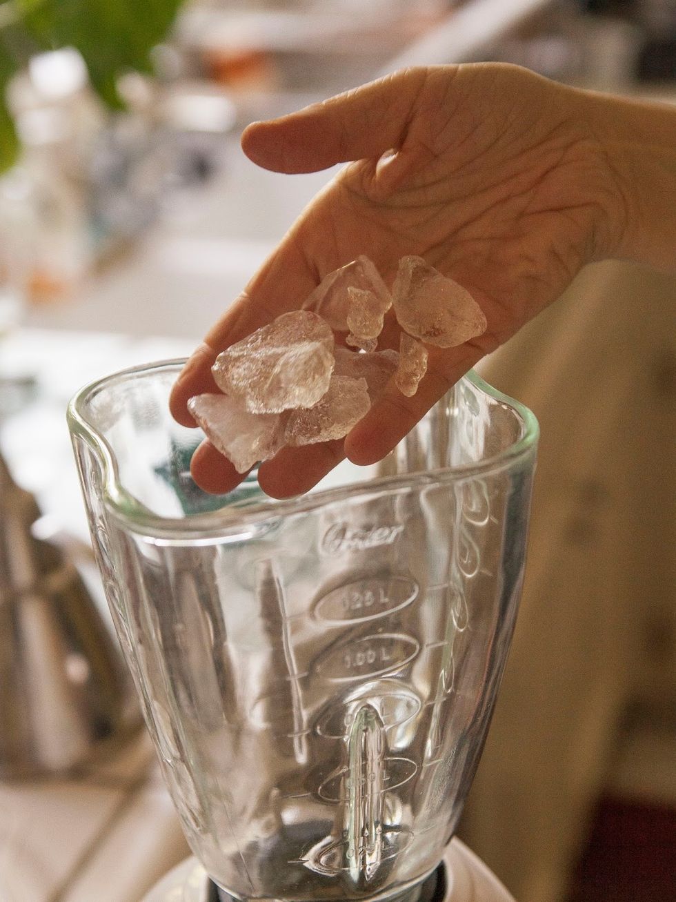 add the ice cubes to a blender