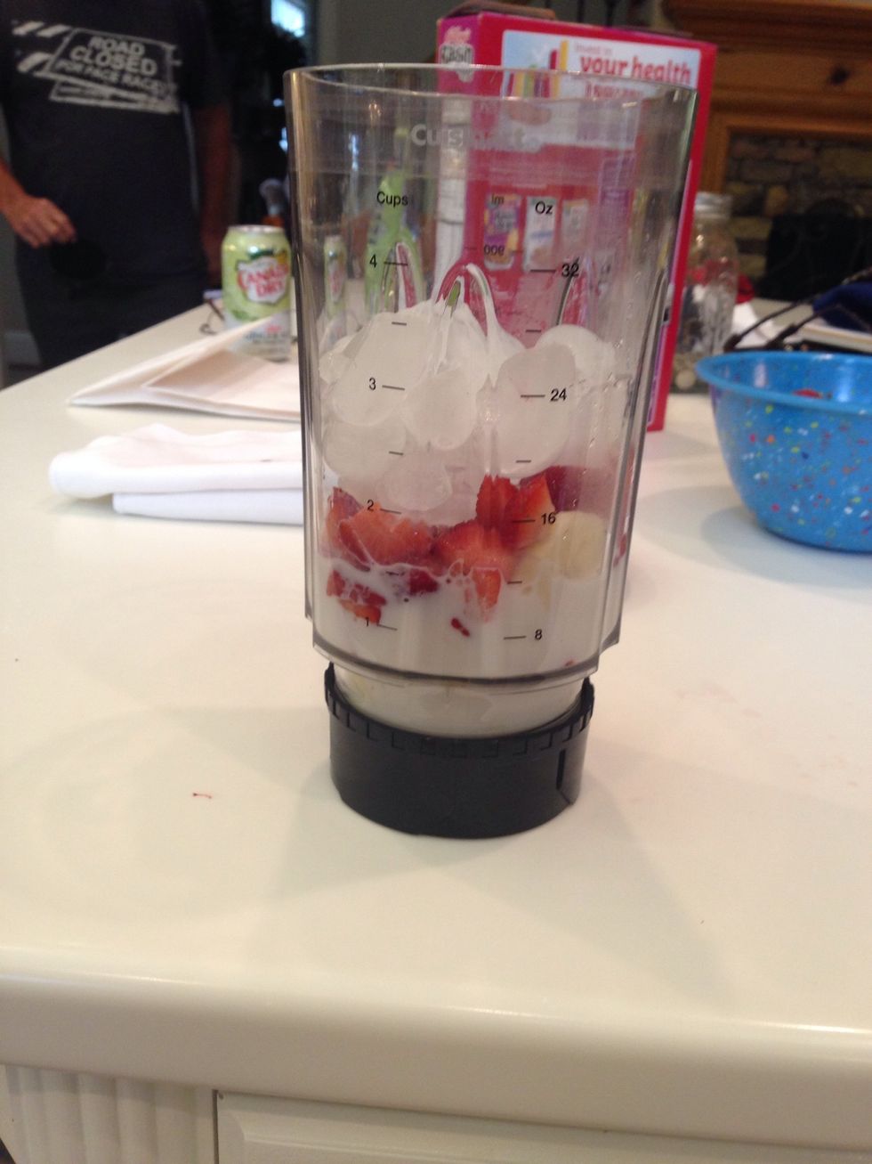 Add the ice. You can eye ball the amount.