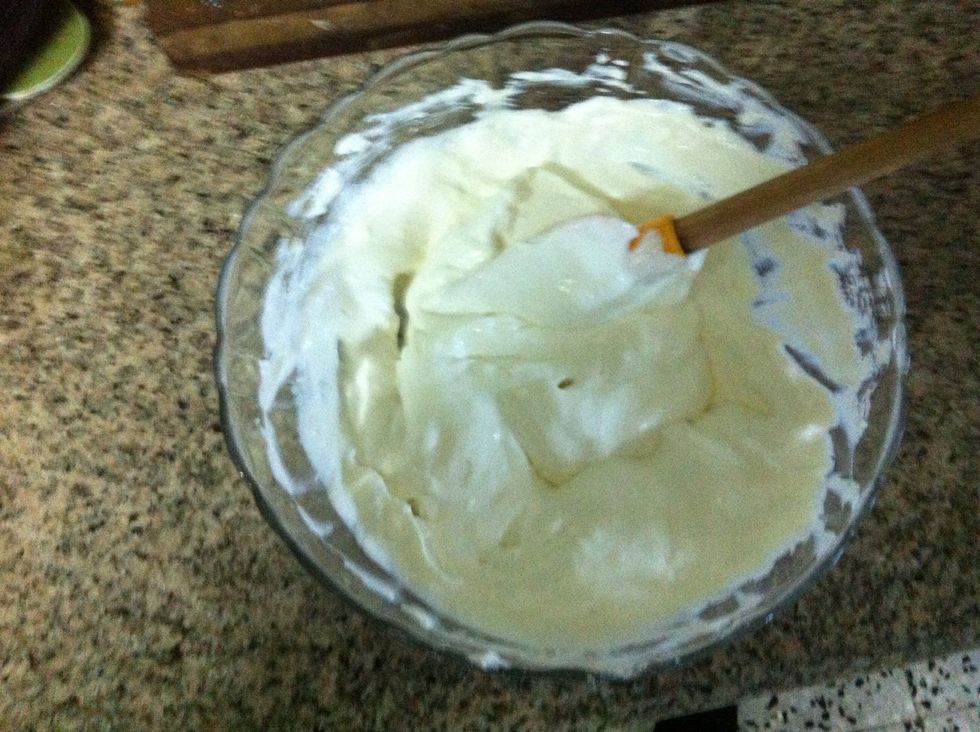 Add the icing sugar and 1/2 tso vanilla to what is now a very thick yogurt and mix. If you think it's too thick, add a but if the water that was strained from it or a but of milk.