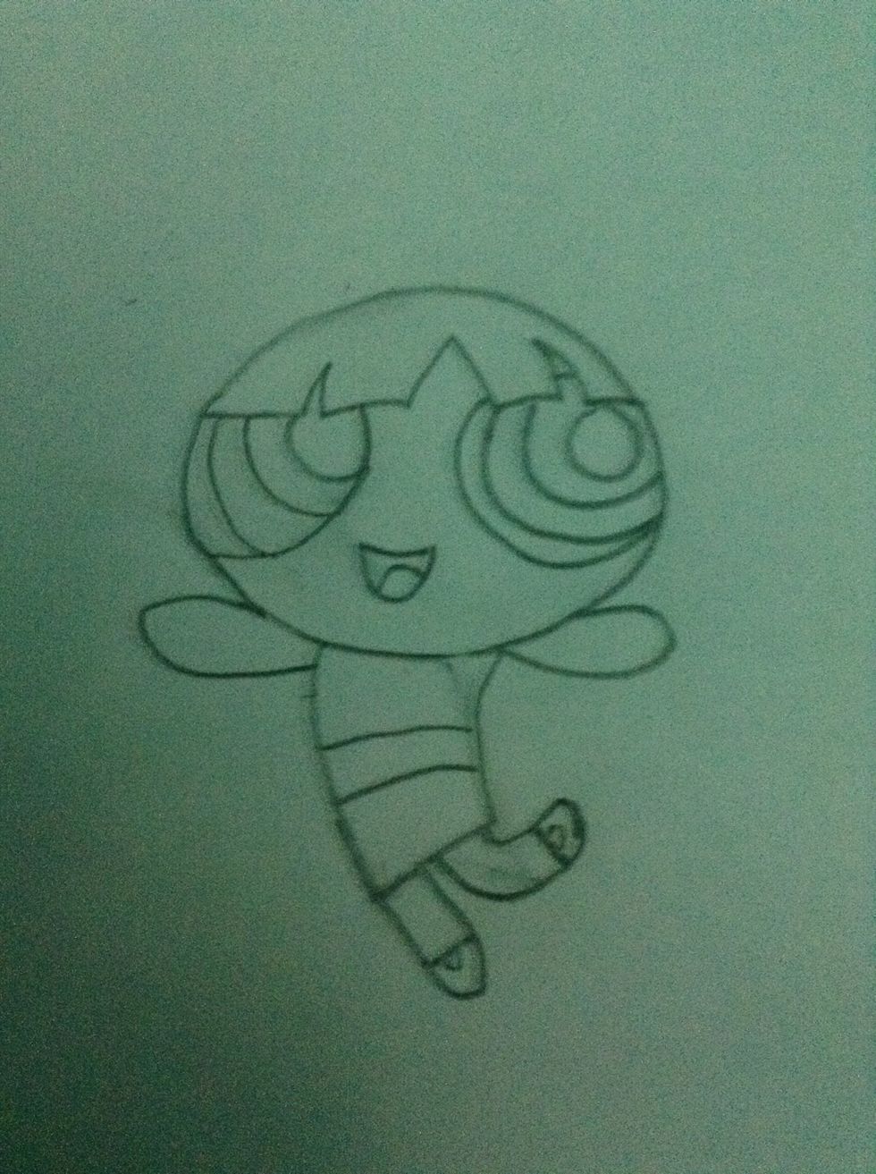 Add the inside of the eye. It's two curved lines and a circle