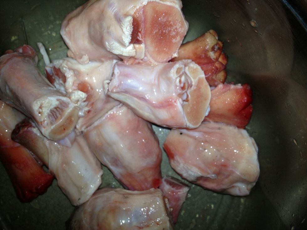 Add the lamb feet. I got the feet cleaned well and cut in small pieces from the butcher